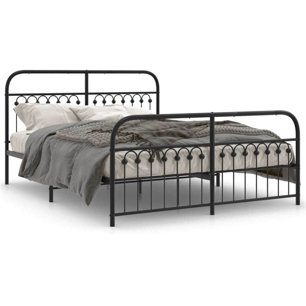 vidaXL Metal Bed Frame with Headboard and Footboard Black 59.1x78.7