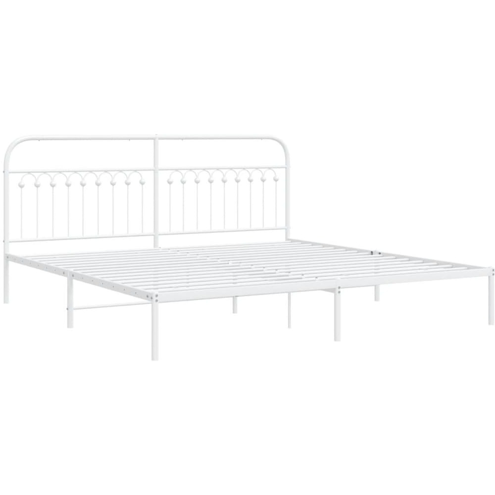 vidaXL Metal Bed Frame with Headboard White 76x79.9 King