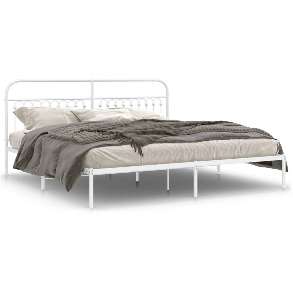 vidaXL Metal Bed Frame with Headboard White 76x79.9 King