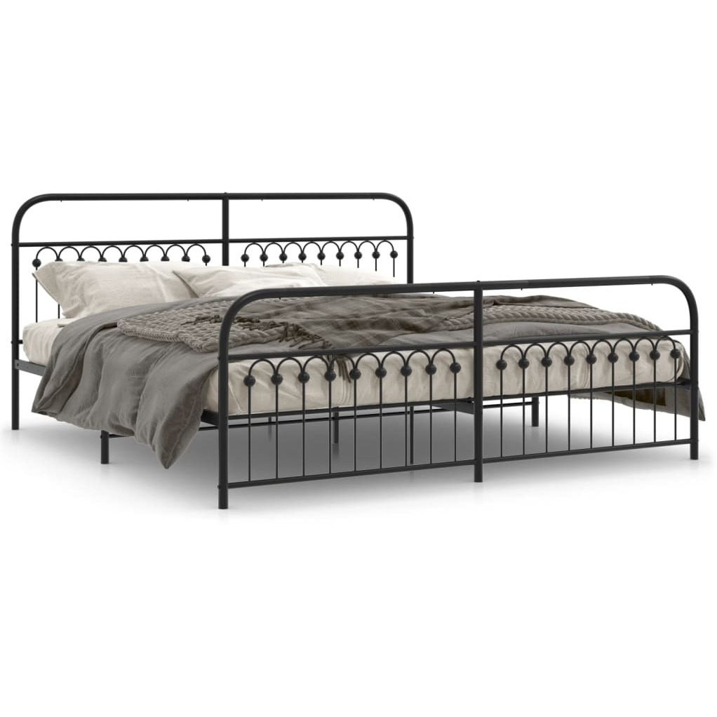 vidaXL Metal Bed Frame with Headboard and Footboard Black 76x79.9 King
