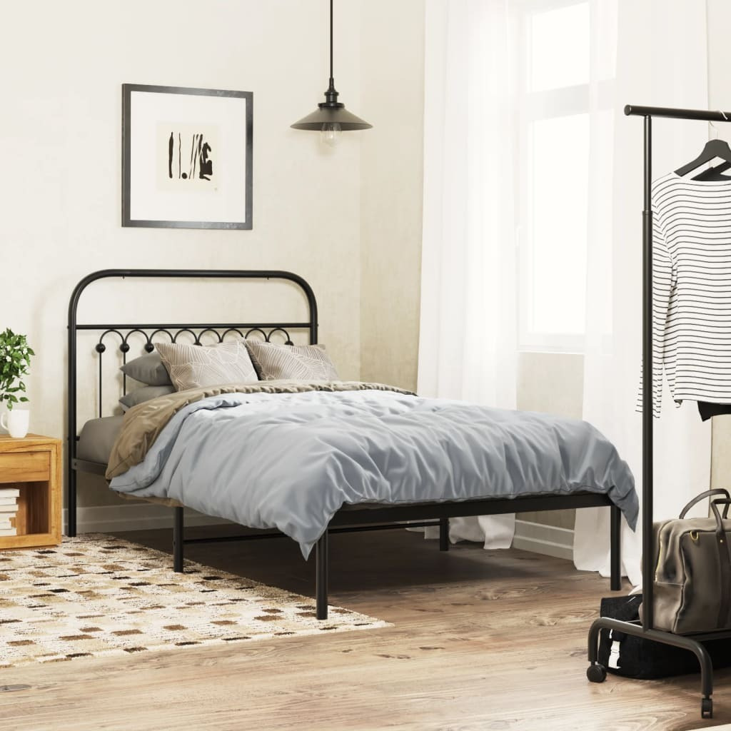 vidaXL Metal Bed Frame with Headboard Black 39.4x78.7