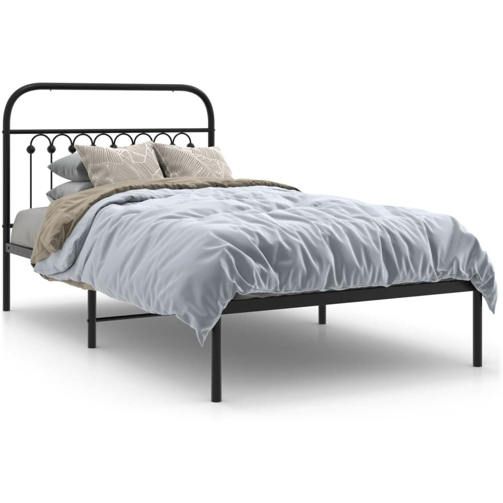 vidaXL Metal Bed Frame with Headboard Black 39.4x78.7