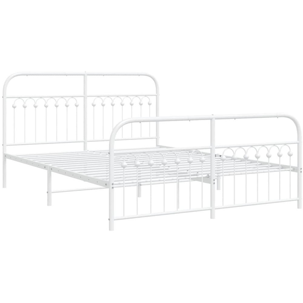 vidaXL Metal Bed Frame with Headboard and Footboard White 59.1x78.7