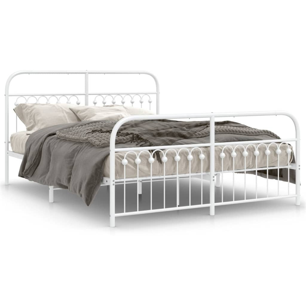 vidaXL Metal Bed Frame with Headboard and Footboard White 59.1x78.7