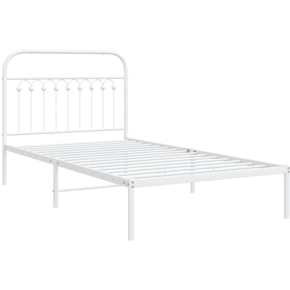 vidaXL Metal Bed Frame with Headboard White 39.4x78.7
