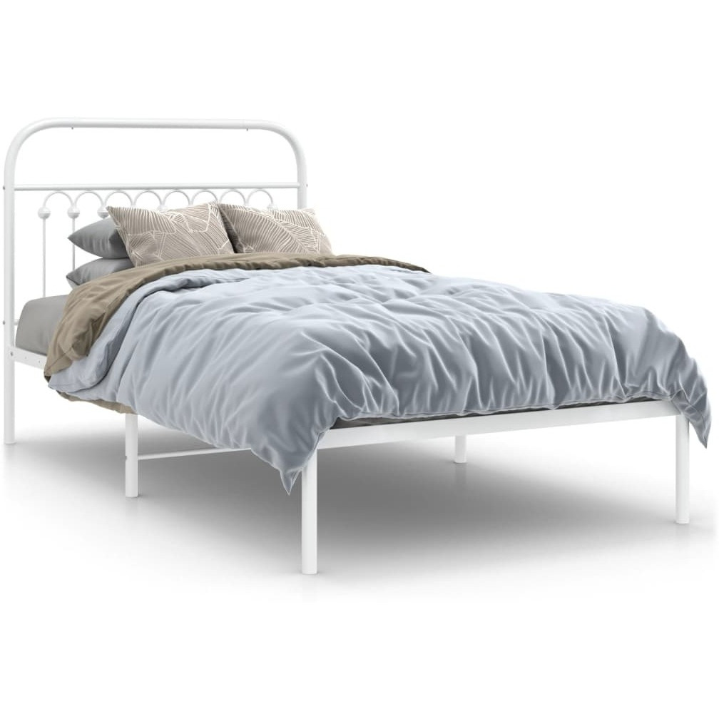 vidaXL Metal Bed Frame with Headboard White 39.4x78.7