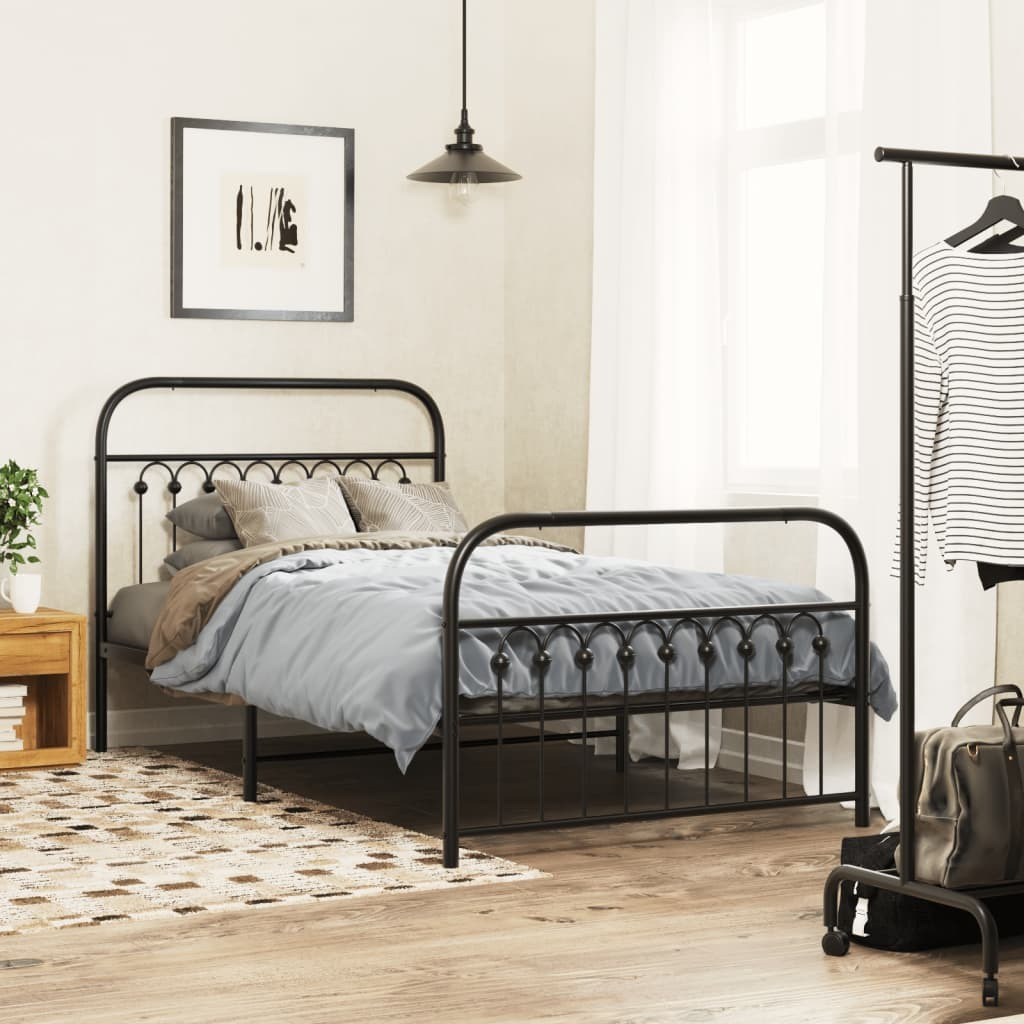 vidaXL Metal Bed Frame with Headboard and Footboard Black 39.4x78.7