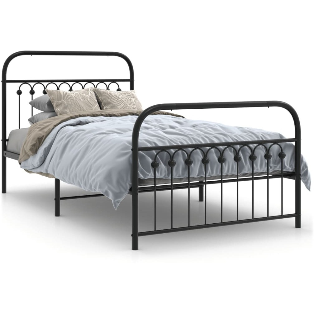 vidaXL Metal Bed Frame with Headboard and Footboard Black 39.4x78.7