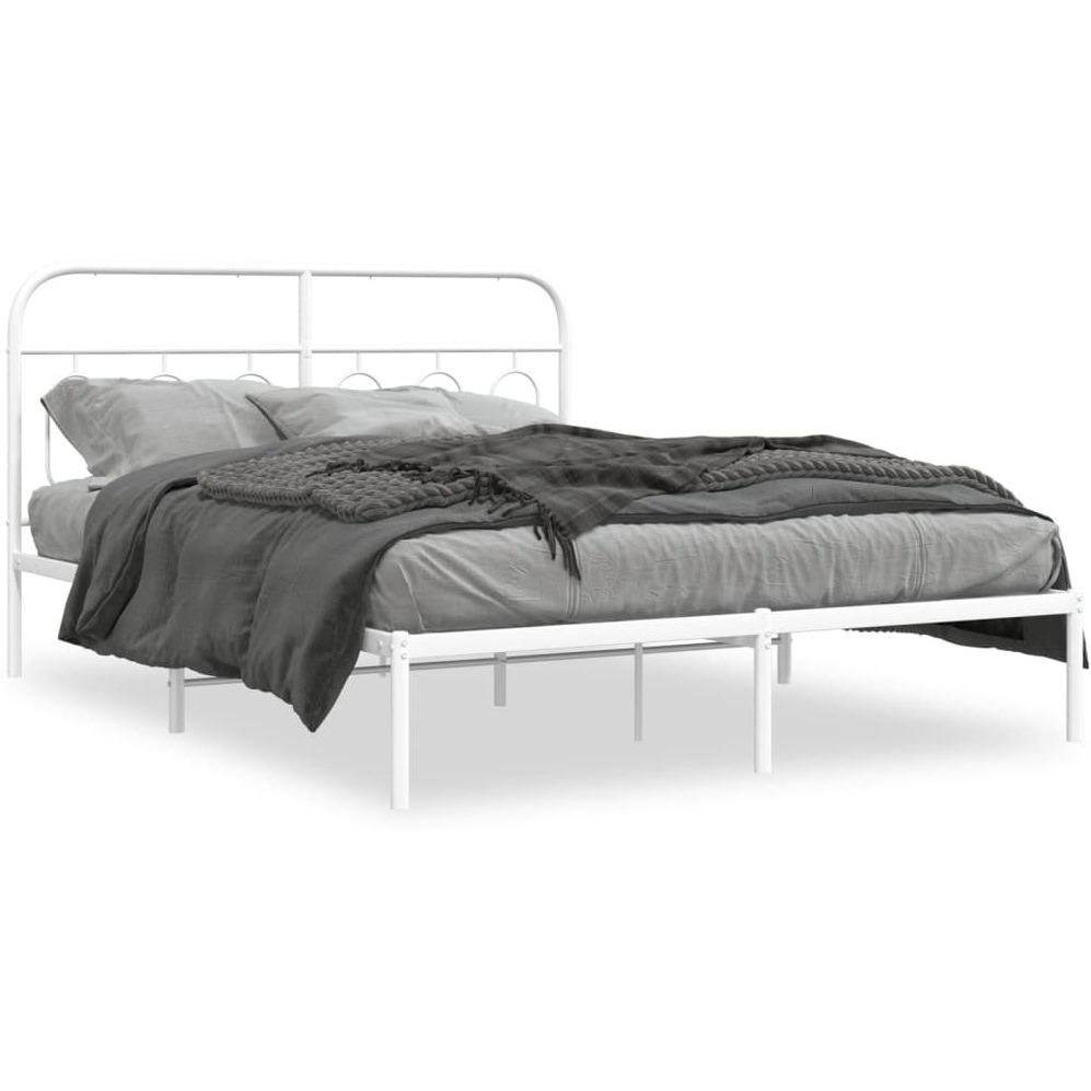 vidaXL Metal Bed Frame with Headboard White 59.1x78.7