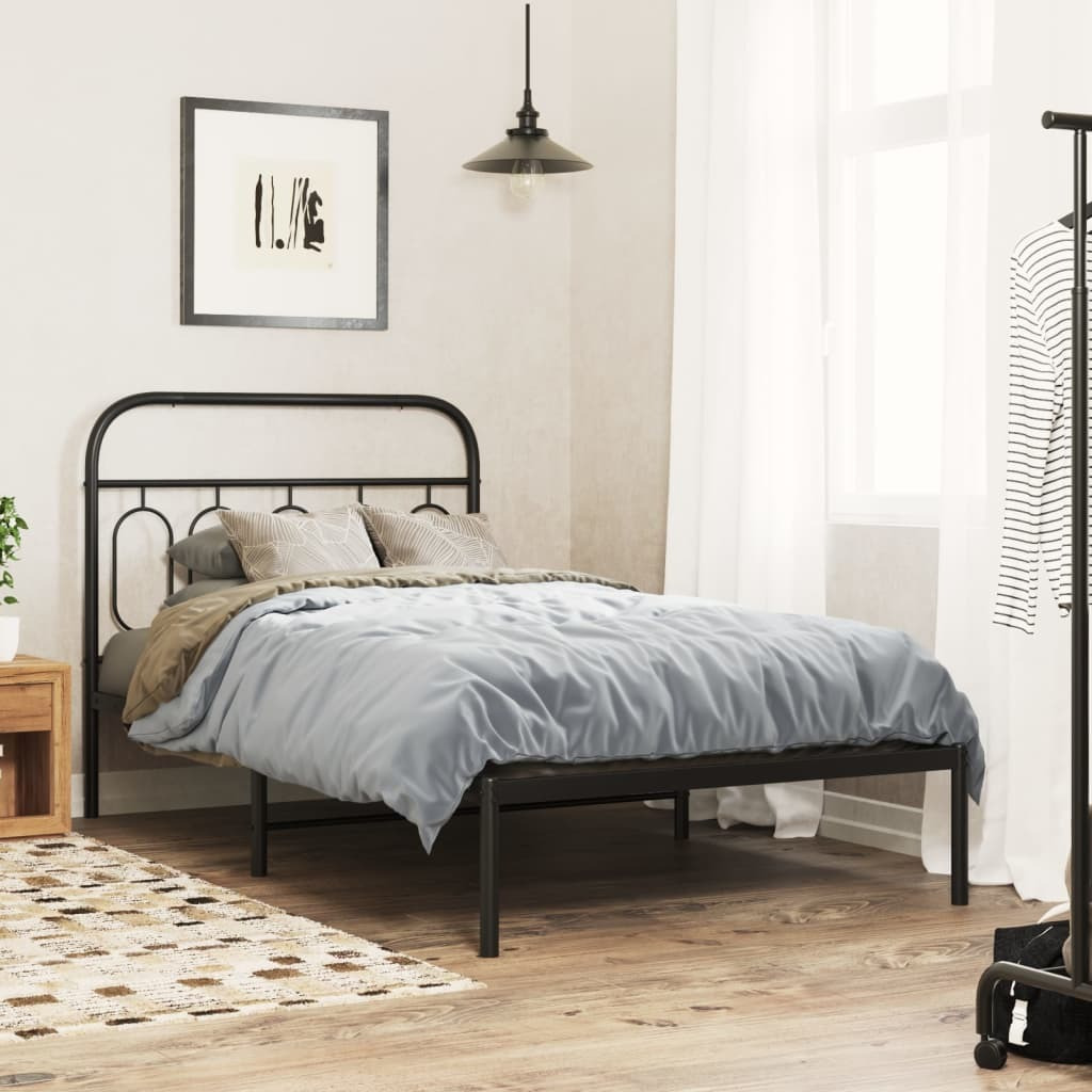 vidaXL Metal Bed Frame with Headboard Black 39.4x78.7