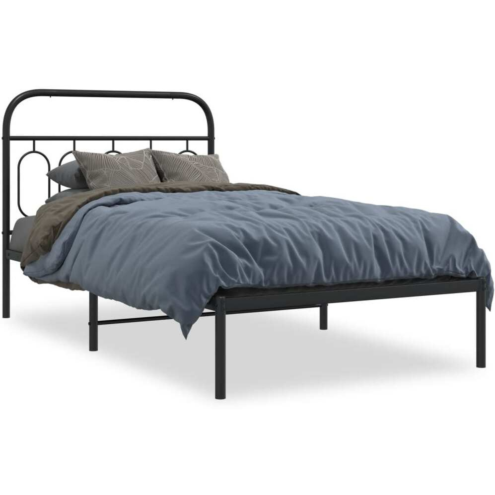 vidaXL Metal Bed Frame with Headboard Black 39.4x78.7