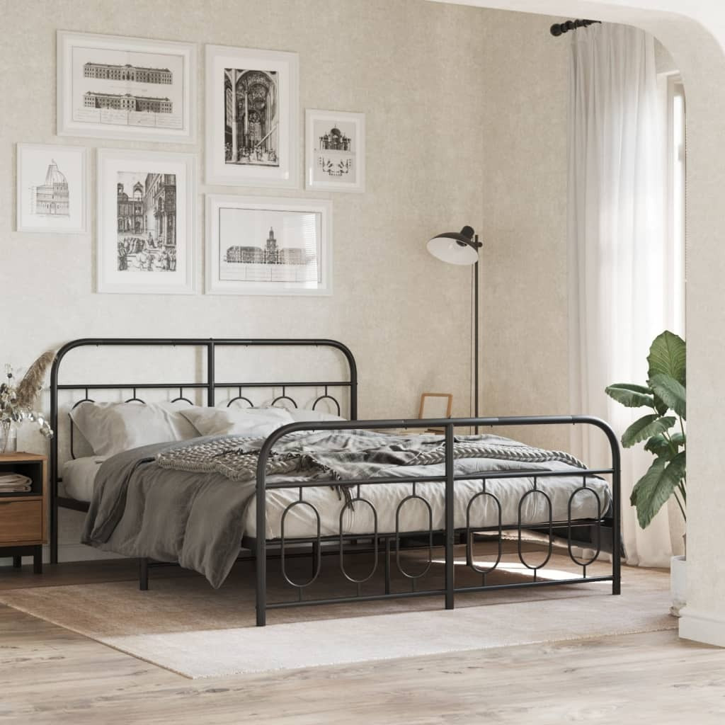 vidaXL Metal Bed Frame with Headboard and Footboard Black 59.1x78.7