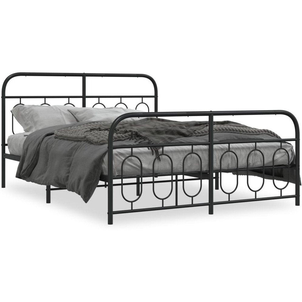 vidaXL Metal Bed Frame with Headboard and Footboard Black 59.1x78.7
