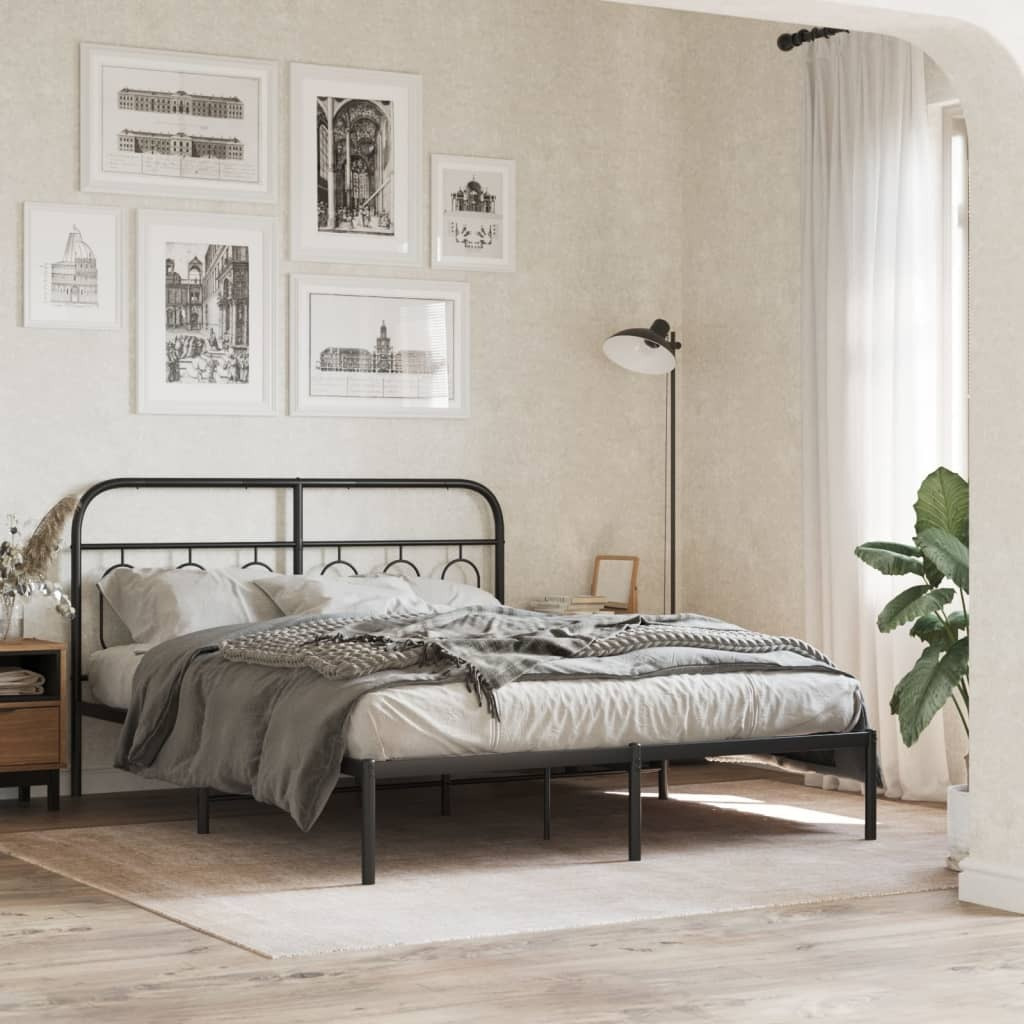 vidaXL Metal Bed Frame with Headboard Black 59.1x78.7