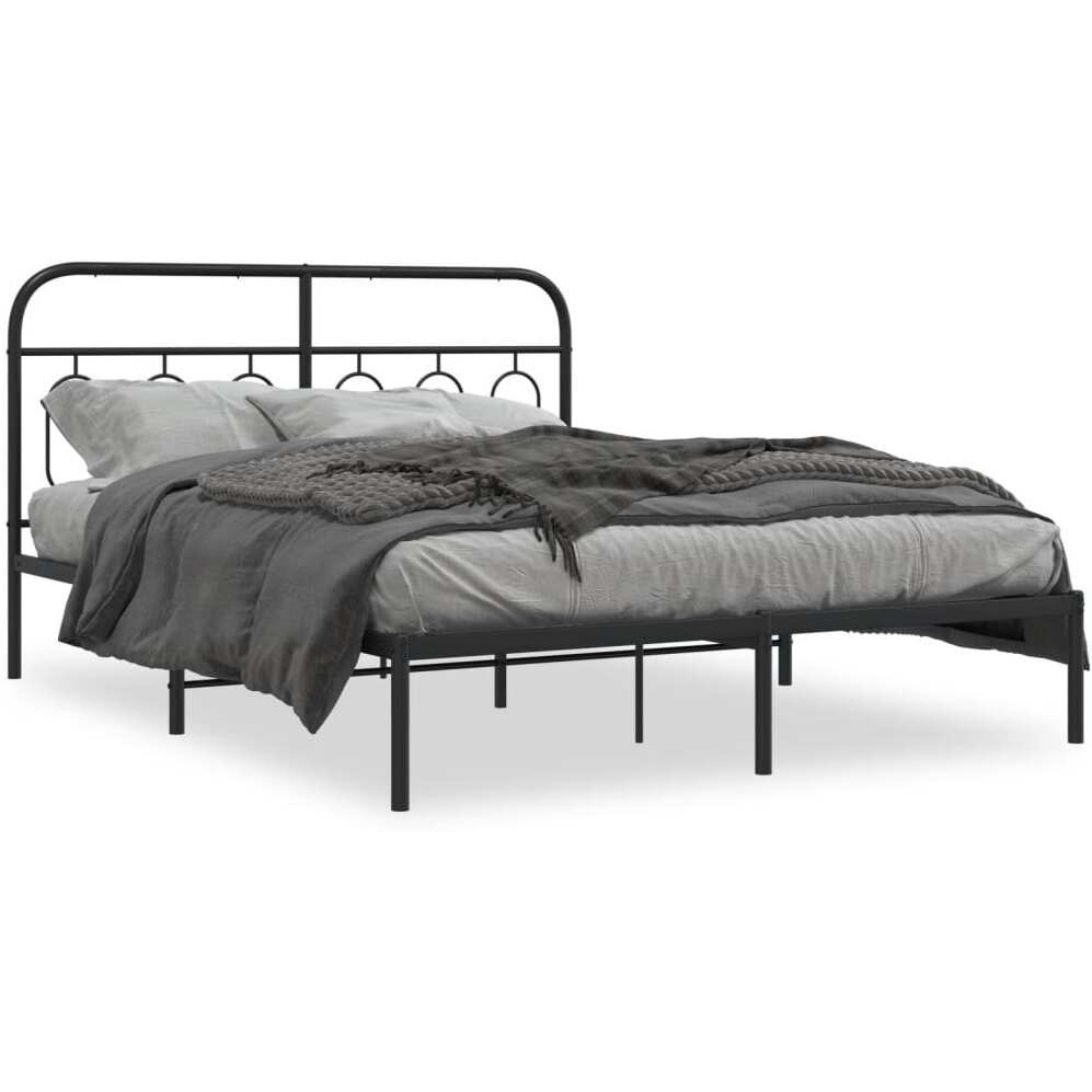 vidaXL Metal Bed Frame with Headboard Black 59.1x78.7