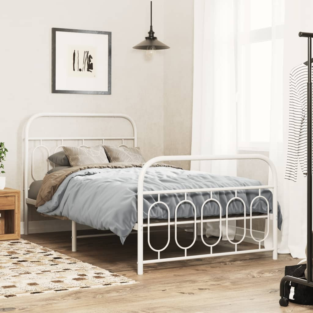 vidaXL Metal Bed Frame with Headboard and Footboard White 39.4x78.7