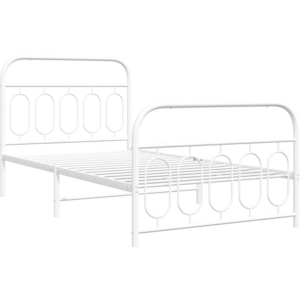 vidaXL Metal Bed Frame with Headboard and Footboard White 39.4x78.7