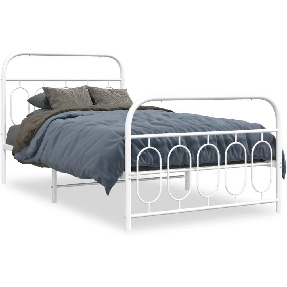 vidaXL Metal Bed Frame with Headboard and Footboard White 39.4x78.7