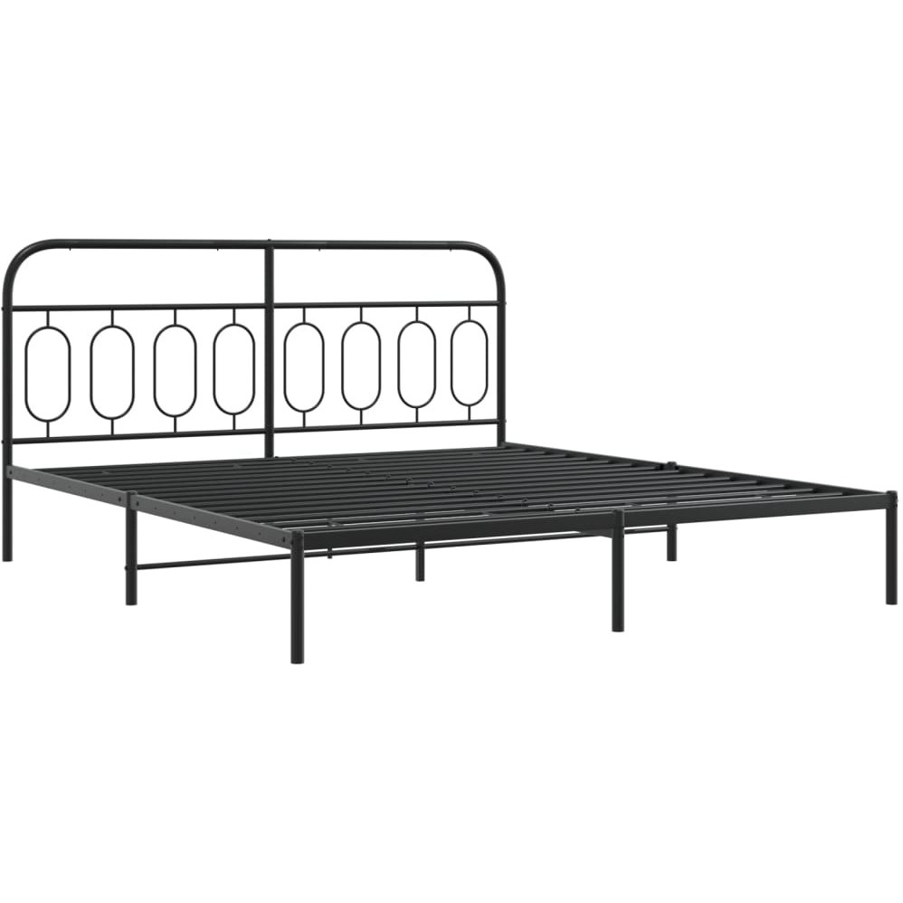 vidaXL Metal Bed Frame with Headboard Black 76x79.9 King