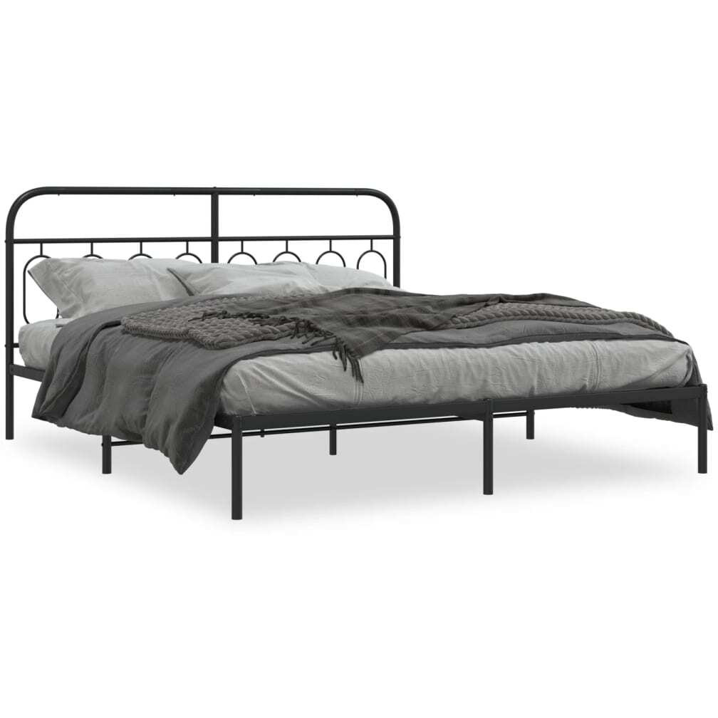 vidaXL Metal Bed Frame with Headboard Black 76x79.9 King