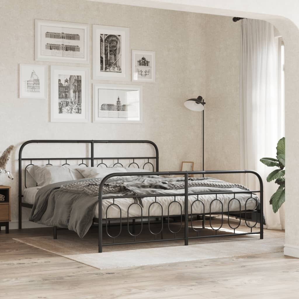 vidaXL Metal Bed Frame with Headboard and Footboard Black 76x79.9 King