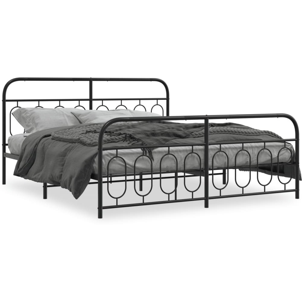 vidaXL Metal Bed Frame with Headboard and Footboard Black 76x79.9 King