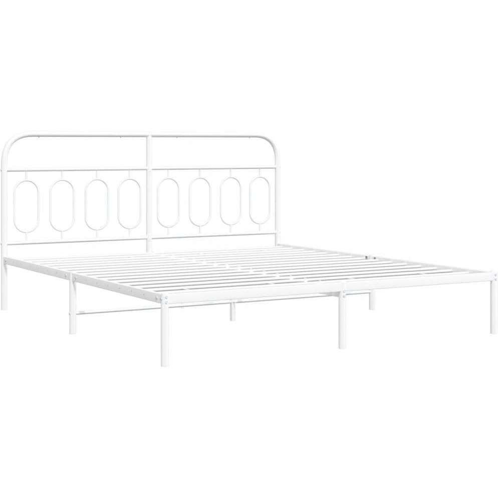 vidaXL Metal Bed Frame with Headboard White 76x79.9 King
