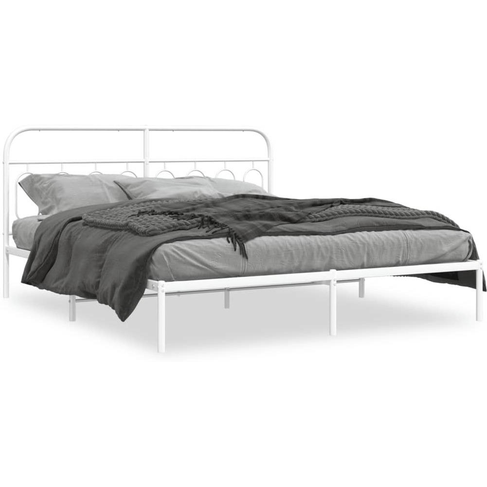 vidaXL Metal Bed Frame with Headboard White 76x79.9 King