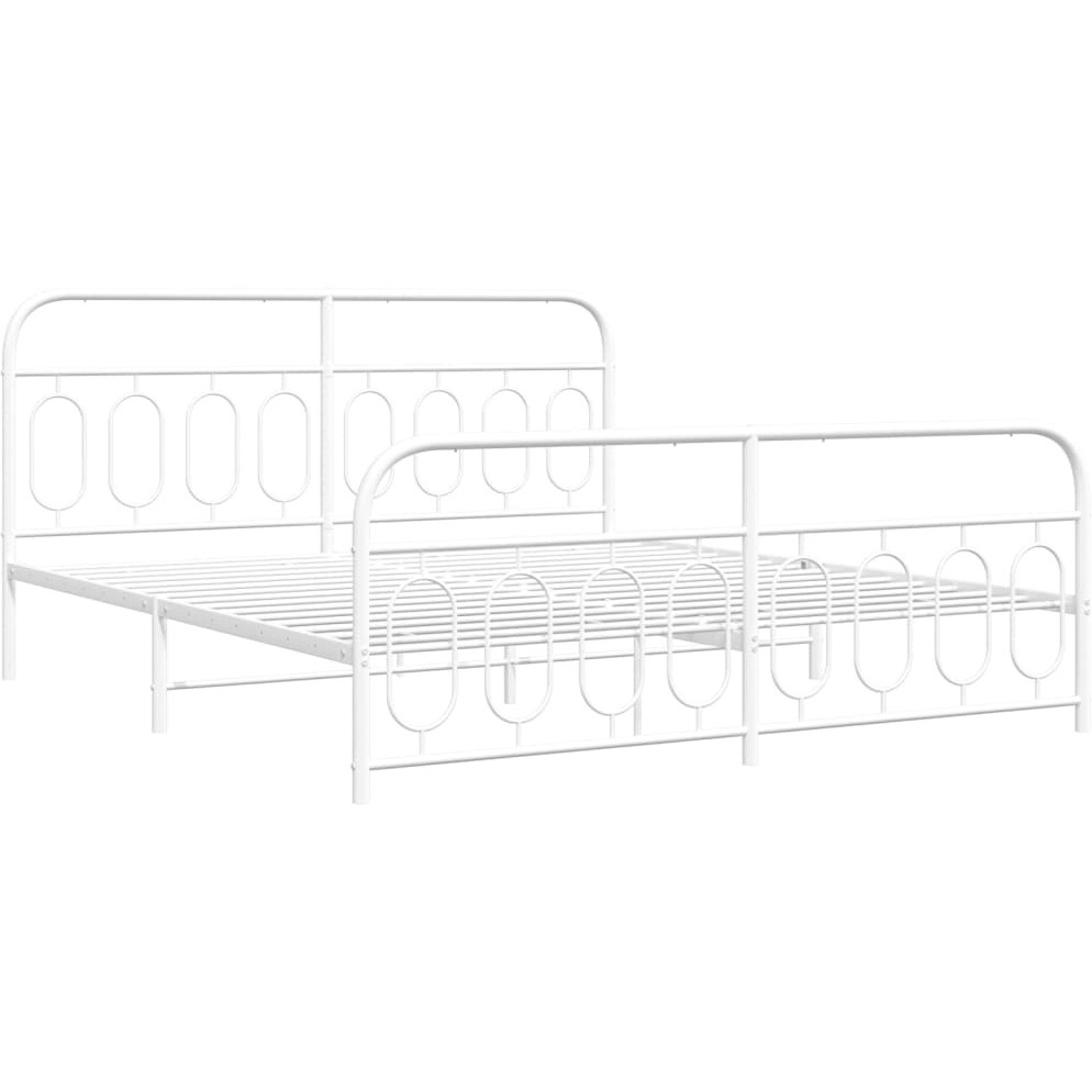 vidaXL Metal Bed Frame with Headboard and Footboard White 76x79.9 King