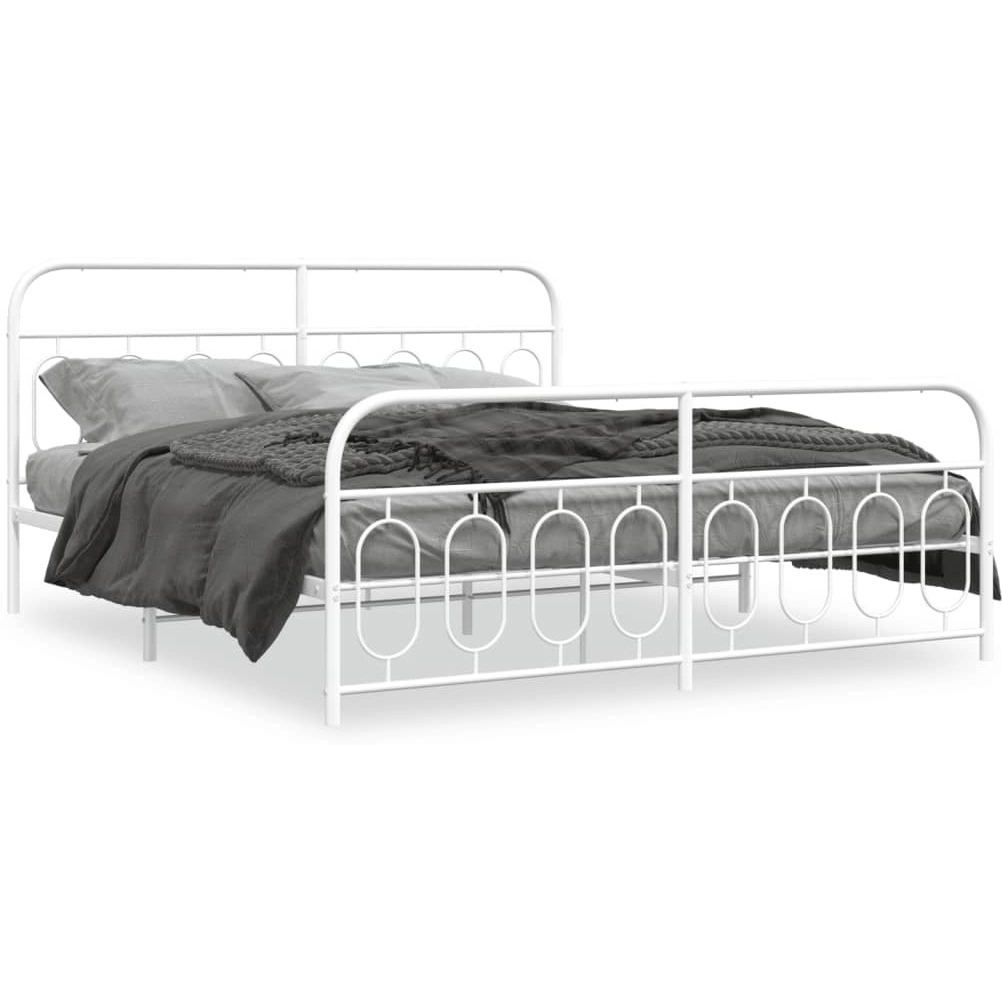 vidaXL Metal Bed Frame with Headboard and Footboard White 76x79.9 King
