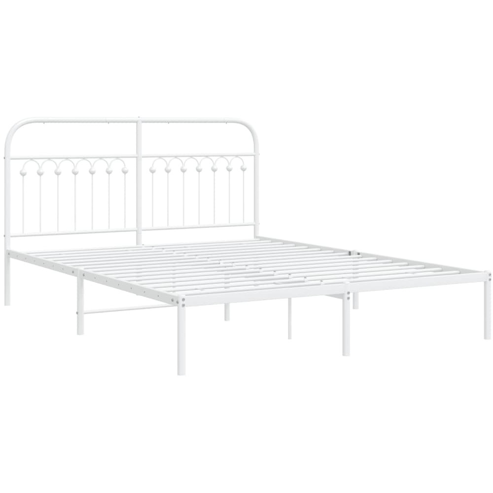 vidaXL Metal Bed Frame with Headboard White 59.1x78.7