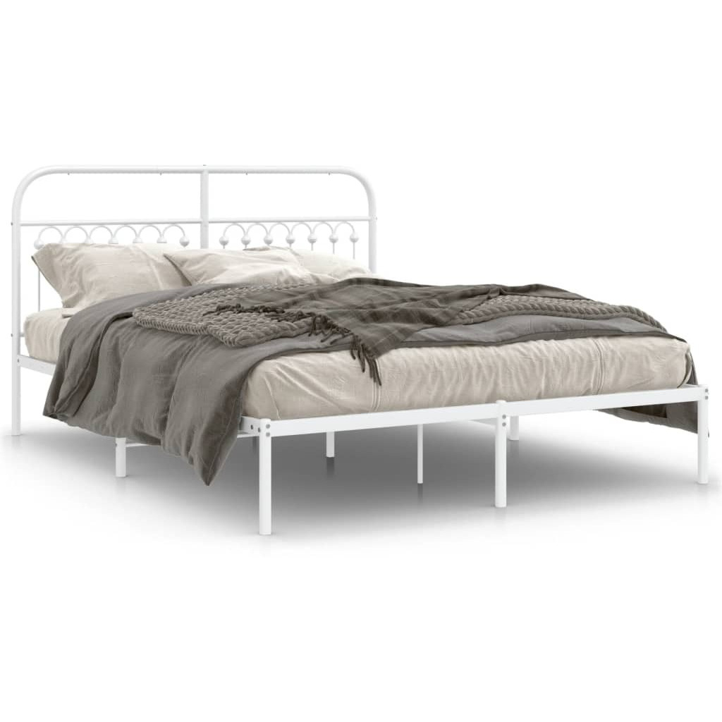 vidaXL Metal Bed Frame with Headboard White 59.1x78.7