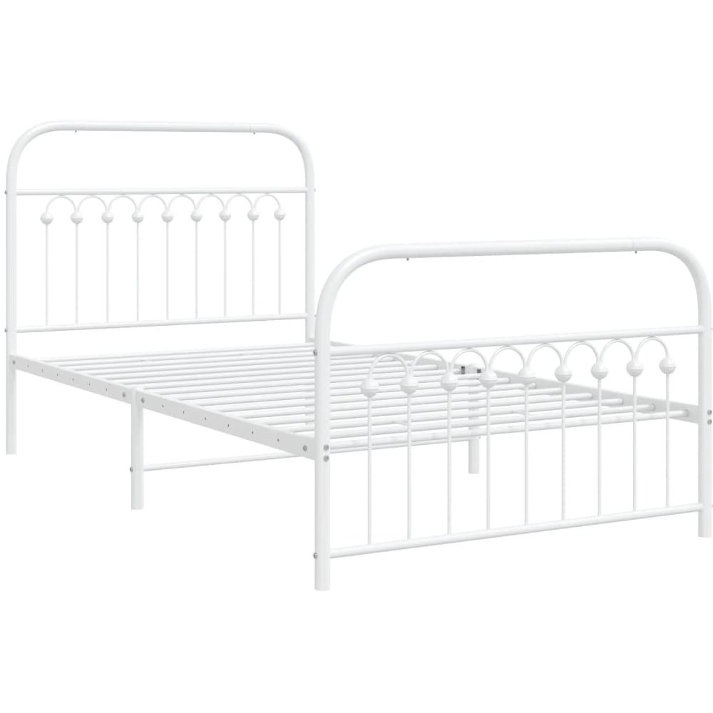 vidaXL Metal Bed Frame with Headboard and Footboard White 39.4x78.7