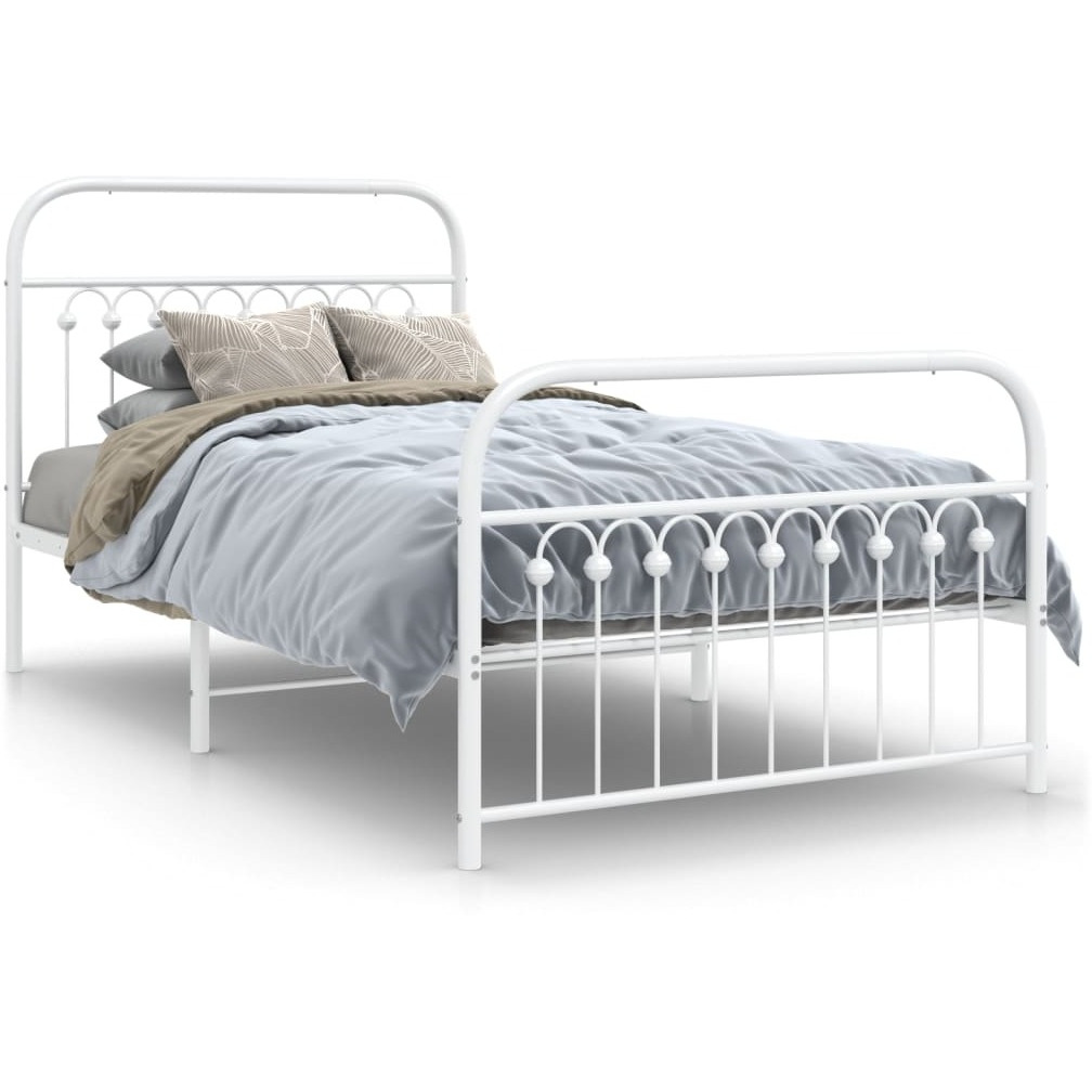vidaXL Metal Bed Frame with Headboard and Footboard White 39.4x78.7