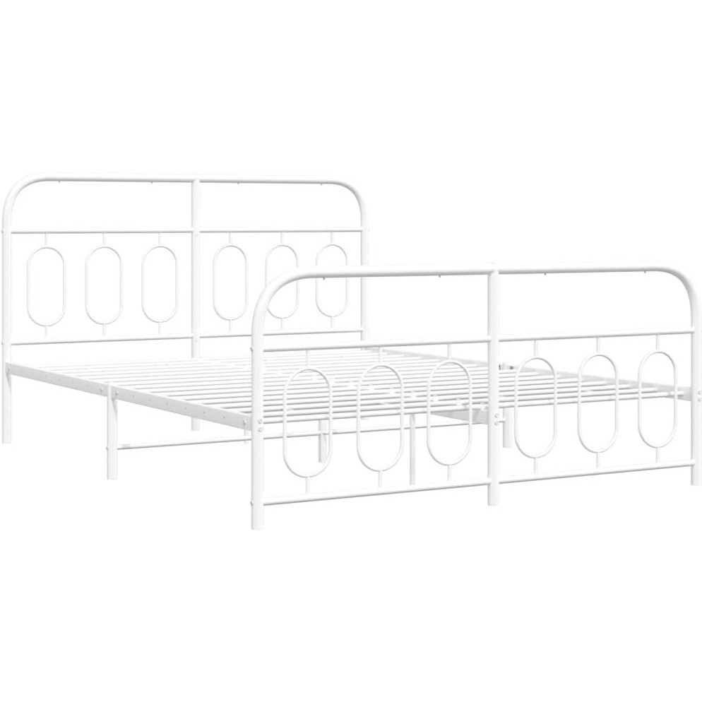 vidaXL Metal Bed Frame with Headboard and Footboard White 59.1x78.7