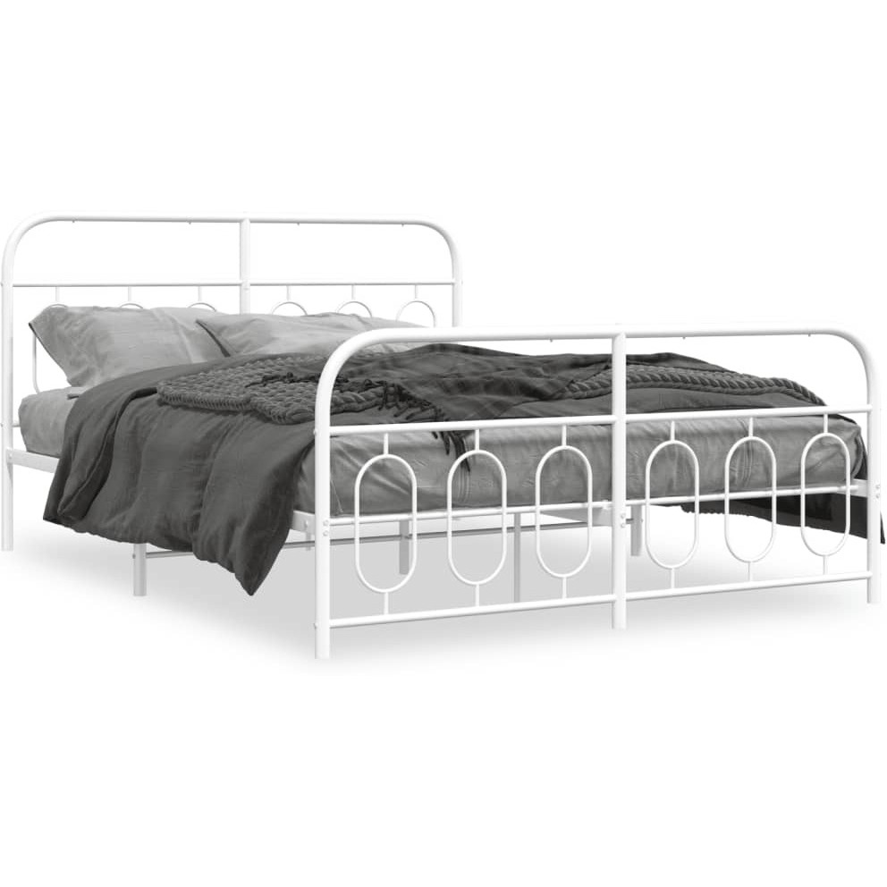 vidaXL Metal Bed Frame with Headboard and Footboard White 59.1x78.7