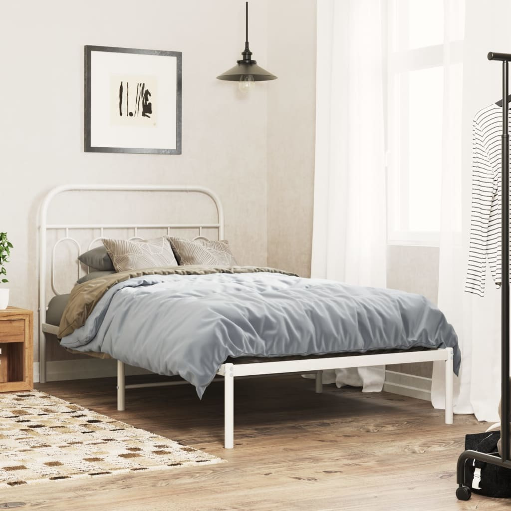 vidaXL Metal Bed Frame with Headboard White 39.4x78.7