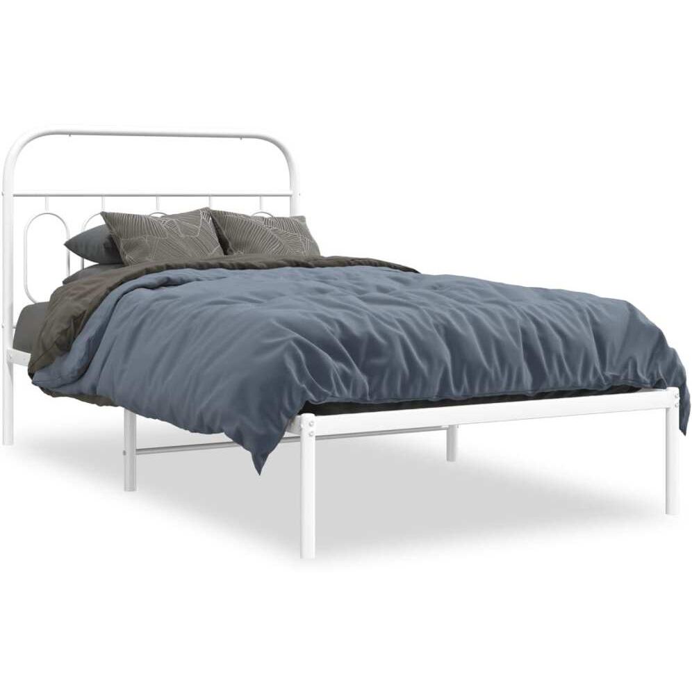 vidaXL Metal Bed Frame with Headboard White 39.4x78.7