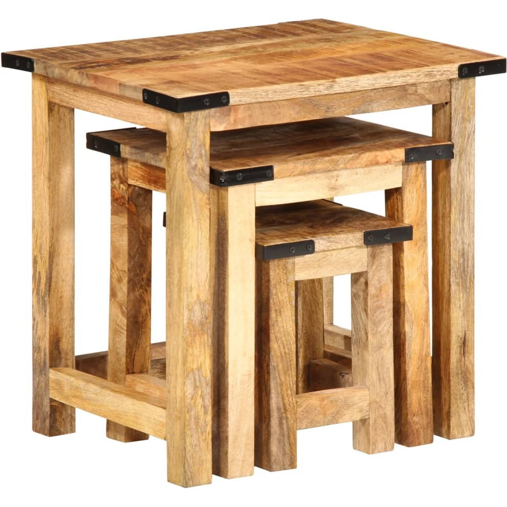 vidaXL Nesting Side Tables 3 pcs Solid Rough Wood Mango