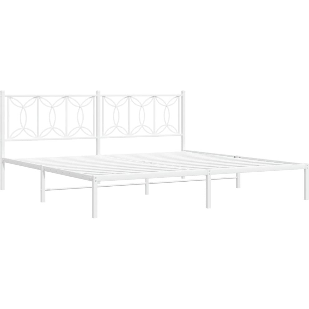 vidaXL Metal Bed Frame with Headboard White 76x79.9 King