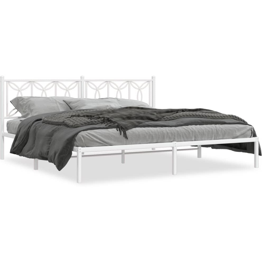 vidaXL Metal Bed Frame with Headboard White 76x79.9 King