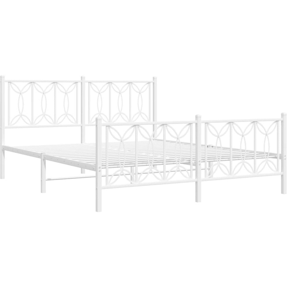 vidaXL Metal Bed Frame with Headboard and Footboard White 59.1x78.7