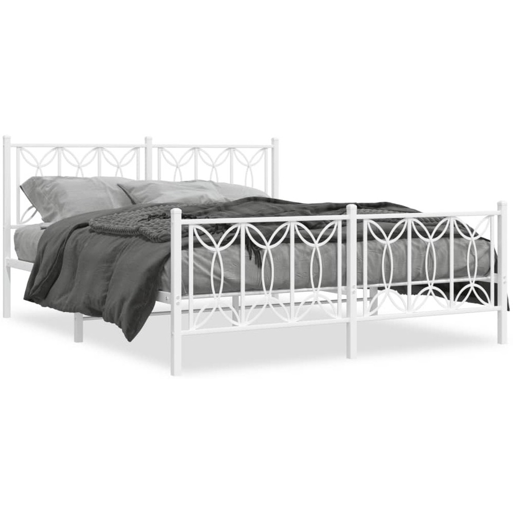 vidaXL Metal Bed Frame with Headboard and Footboard White 59.1x78.7