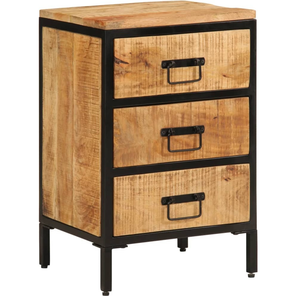 vidaXL Bed Cabinet with 3 Drawers 15.7x13.8x24.8 Solid Rough Wood Mango