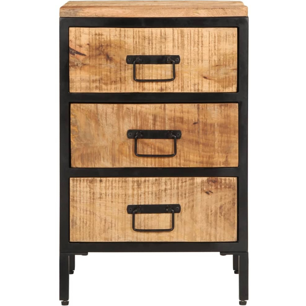 vidaXL Bed Cabinet with 3 Drawers 15.7x13.8x24.8 Solid Rough Wood Mango