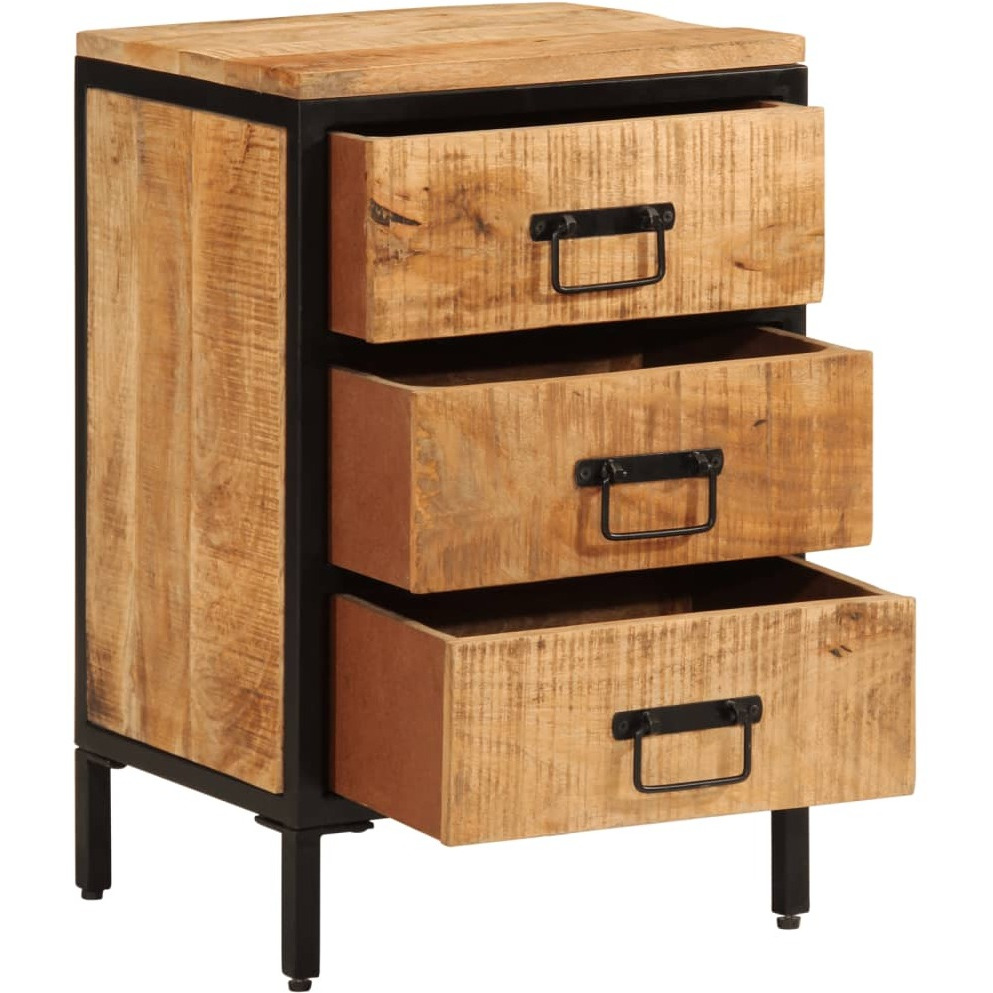 vidaXL Bed Cabinet with 3 Drawers 15.7x13.8x24.8 Solid Rough Wood Mango