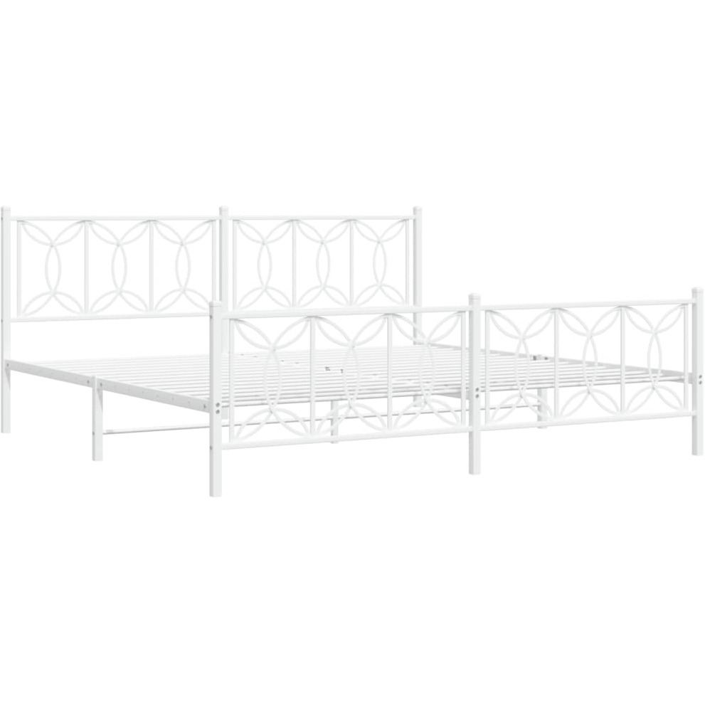 vidaXL Metal Bed Frame with Headboard and Footboard White 76x79.9 King