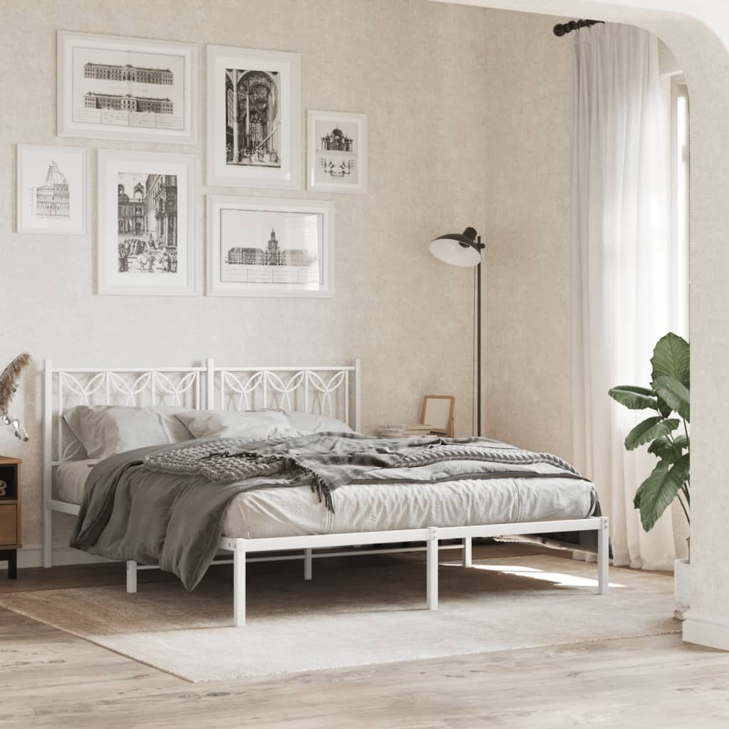 vidaXL Metal Bed Frame with Headboard White 59.1x78.7