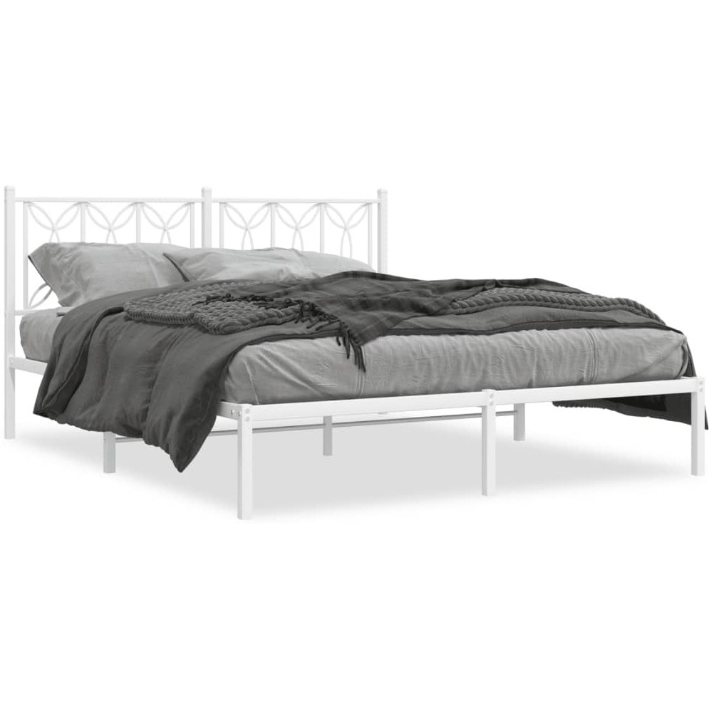 vidaXL Metal Bed Frame with Headboard White 59.1x78.7