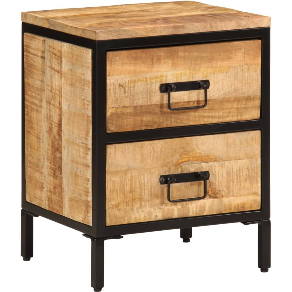 vidaXL Bed Cabinet with 2 Drawers 15.7x13.8x20.9 Solid Rough Wood Mango